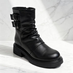 Botines Cortos de Diseño Vintage Estilo Británico, Plisados, Estilizadores, con Plataforma y Suela Gruesa, Punta en Pico, Cierre de Cremallera, para Otoño, Invierno y Verano - Product Image 2