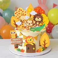 Herbstlicher Waldtier-Kuchenaufsatz-Set aus Filz: Löwe, Affe, Giraffe, Eule, Alligator, Baum, Wolke, Sonne – Happy Birthday & Babyparty-Zubehör