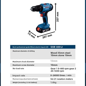 <span class=keywords><strong>Taladro</strong></span> de Impacto Inalámbrico de <span class=keywords><strong>18V</strong></span> con Motor de Escobillas, Batería de Iones de Litio, Reversible, GSB183LI, Dos Velocidades, Mandril Metálico, Luz LED, Batería de 2.0-5.0Ah (Solo Herramienta) - Product Image 5