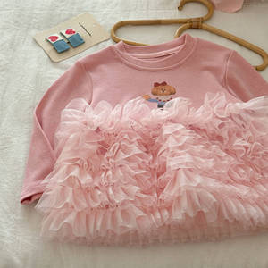 Child Star Circle Girls Mesh Sweatshirt Dress Pink Long Sleeve With Ruffles For Spring Autumn - Product Image 4