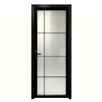 Pintu Kamar Mandi Aluminium Bingkai Hitam Kaca Buram Tahan Air Anti Korosi Pemisah Area Kering dan Basah Hotel Apartemen OEM Kustom