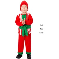 Kinder Weihnachtself-Kostüm: Rot-Grün Gestreifter Pyjama-Set mit Mütze - Niedliches Festtagsoutfit für Feiertagspartys & Spielzeugwerkstatt-Spaß