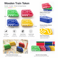 Jetons de train en bois personnalisés pour jeux de société - 4 couleurs, écologiques, durables, boîte cadeau, designs personnalisés pour le jeu éducatif des enfants