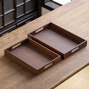 Hand-held double-handled walnut wood <b>tray</b> for <b>tea</b> sets and snacks, solid wood rectangular dessert <b>tray</b> for home use on coffee - Product Image 2