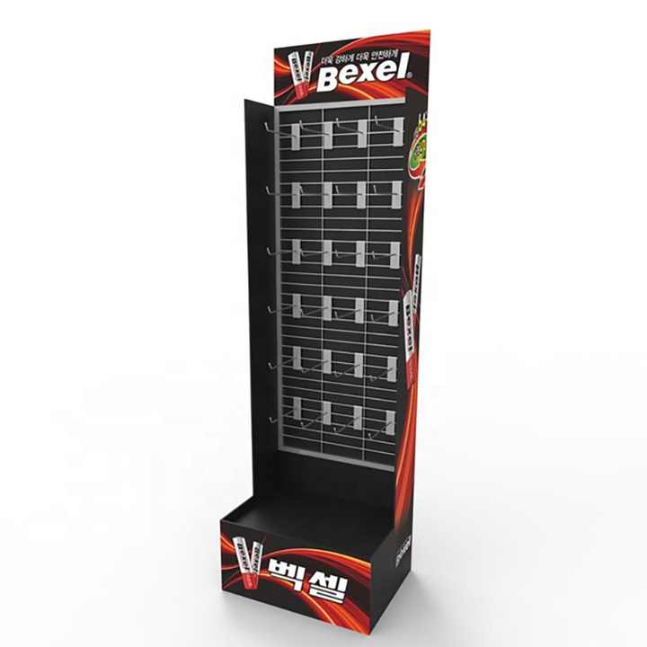 Floorstanding Metal Battery Display Racks Stand With Lockable Hooks ...