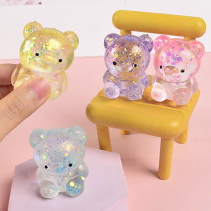 Glittery Bear Squeeze Ball Stress Relief Toy With Soft Squishy Texture <b>Clear</b> <b>Jelly</b> Body For Kids Party Favors Classroom Prizes - Product Image 2