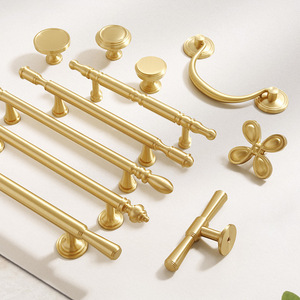 Solid Brass Furniture Handles Bar Shape Drawer Wardrobe Door <b>Knobs</b> Minimalist Design Gold Color Durable Hardware - Product Image 1
