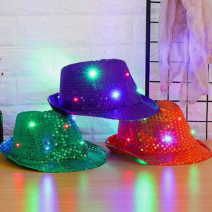Sombrero Fedora con Lentejuelas Luminosas, Estilo Jazz, Accesorio <span class=keywords><strong>de</strong></span> Fiesta para Conciertos, Cumpleaños, Espectáculos, Halloween, Navidad, Regalo para Adultos y Niños - Product Image 1