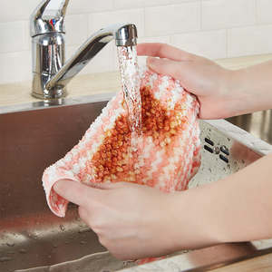 Microfiber Woven Coral Fleece Stripe Quick-Dry Soft Highly Absorbent Reusable Dish Cloth Machine Washable Kitchen Cleaning Towel - Product Image 4