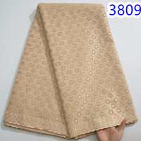 Tissu en Dentelle Suisse 2024 de Haute Qualité Original Dubaï Coton Nigérian Brodé 5 Yards Robe Africaine pour Hommes 3809