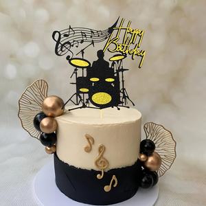 Decorazione per Torta a Tema Musicale, Topper Glitterato con Chitarra, Batteria, Simboli Musicali, Note Musicali, Decorazioni per Torte da Musicista - Product Image 3