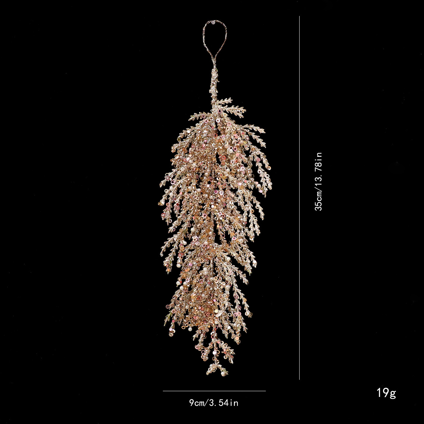Feuille de cyprès à paillettes dorées champagne-b