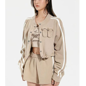 Tùy Chỉnh Phụ Nữ Windproof Phụ Nữ Của Casual Tracksuits Áo Khoác Quần Short Phù Hợp Với Bộ Dài Tay Áo Khoác + Quần Ngắn 2 Pcs - Product Image 2