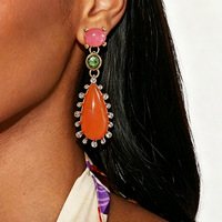 Boucles d'oreilles pendantes vintage colorées en forme de goutte pour femmes, en résine et alliage, bijoux fantaisie tendance, vente en gros