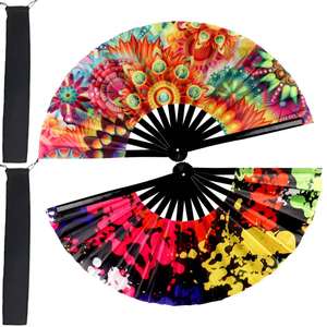 Hot Sale 13 Inch <b>Large</b> Bamboo Folding Hand <b>Fan</b> Custom Logo Printed Paper Material with Painted Decoration for Weddings - Product Image 2