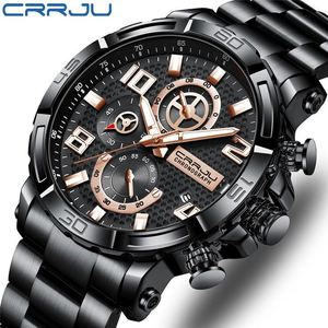 Relojes CRRJU 2297 para hombre, esfera grande, resistentes al agua, de acero inoxidable, con manecillas luminosas, fecha, cronógrafo deportivo, reloj masculino. - Product Image 4