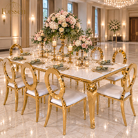 Table de banquet rectangulaire en acier inoxydable doré avec plateau en verre miroir pour hôtel, fête, réception de mariage, traiteur, événement, mobilier