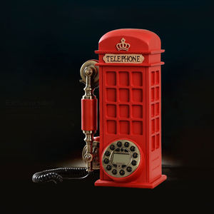 Cabine téléphonique rouge Bureau téléphonique <span class=keywords><strong>filaire</strong></span> Téléphone fixe <span class=keywords><strong>mural</strong></span>, cadran rotatif/bouton, avec sonneries réglables pour la maison - Product Image 4