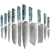 Ensemble de Couteaux de Cuisine en Acier Damas 67 Couches de Luxe, Manche en Nacre d'Ormeau, Couteau Santoku, à Désosser et à Pain pour Chefs Professionnels