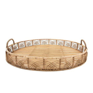 Plateau d'accent de table en fibre naturelle fait à la main en rotin tissé d'inspiration vintage et corde en bambou ferme maison de plage herbe de mer - Product Image 1