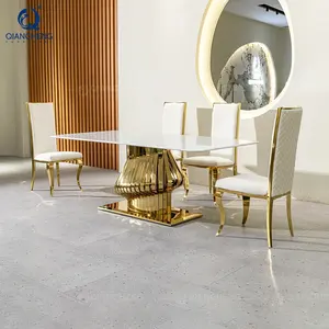 QIANCHENG New Design Full Dining Table Set Indoor Glamour 4 6 8 12 Seats Italian Furniture Composite Marble Dinning Hall Set