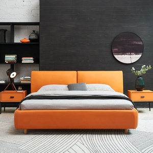 Juego de Cama de Diseño Moderno con Base Ajustable, Madera de Roble Sólido, Color Naranja, Tamaño King, Cuero Ecológico para el Hogar - Product Image 2