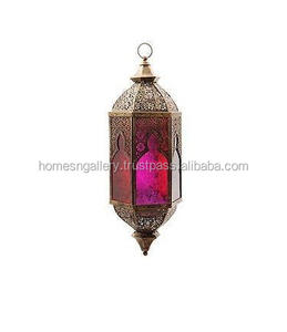 round Black Metal Decorative Garden <b>Lantern</b> with Colorful Glass Panels for <b>Christmas</b> Decorations - Product Image 2