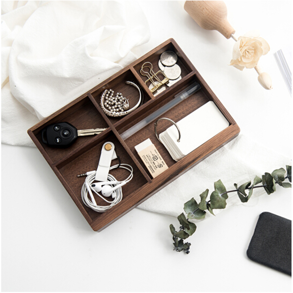 Wooden key storage box enters the door shoe cabinet entrance storage box watch wallet sundries coffee table organizer