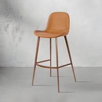 Tabouret de bar moderne en cuir véritable italien pleine fleur et acier inoxydable, chaise de bar haute de qualité supérieure pour îlot de cuisine et extérieur