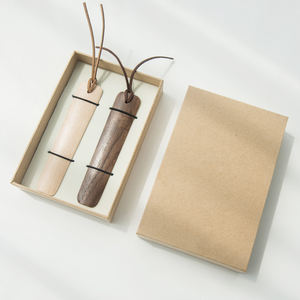 Customized Logo High-end Gift Box Retro 2 Pcs Hanging Wooden Bookmarks with Hole Lanyard - Product Image 1