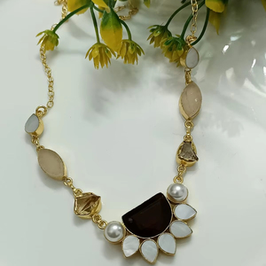 Glossy Stone <b>Necklace</b> Set <b>Crystal</b> <b>Healing</b> Style Brass Jewellery for Women for Party or Engagement Bulk Product - Product Image 1