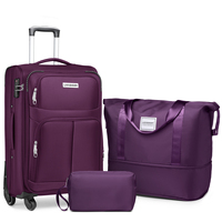 Valise en tissu de fabrication de luxe, grande capacité, 20 pouces, trolley, coque souple, légère, rouge, avec roulettes pivotantes pour voyage
