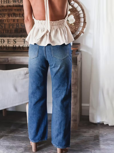 Pantaloni Denim Vintage <span class=keywords><strong>di</strong></span> Alta Qualità per Donna, Estivi, Casual, Gamba Dritta, Leggermente Elasticizzati, con Tasche, Vita Alta, Gamba Larga, Lunghi - Product Image 2