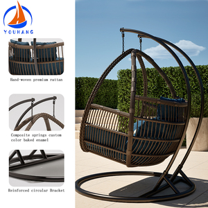 Chaise double Egg Style européen pour salon extérieur Rotin Oeuf de jardin Chaise balançoire suspendue avec support - Product Image 4