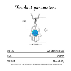 Factory wholesale Fashion S925 Sterling Silver Palm Inlay Blue Opal Pendant Necklaces For Women's jewelry <b>gifts</b> - Product Image 2