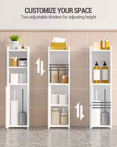 Armoires étroites pour papier toilette, organisateur de salle de bain, armoire de rangement, armoire d'angle au sol avec portes et étagère réglable - Product Image 6