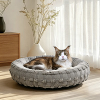 Coussin rond pour animaux de compagnie, style donut, plissé, pour un sommeil profond, chaud et confortable, pour petits chiens, toutes saisons