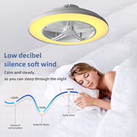 Ventilateur de plafond discret avec lumière, ventilateur de plafond sans pales à montage encastré avec haut-parleur Bluetooth, 6 vitesses, lumières LED à intensité variable, noir