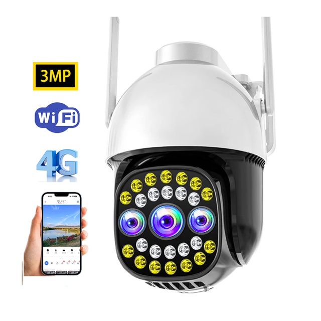 3MP Outdoor WiFi Security Camera Waterproof 360 Degree Colorful Night Vision Ai Auto Tracking 4G SIM LTE Surveillance Camera