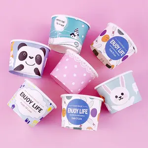 Recycled Papercup Custom Printed Disposable Eco Friendly Packaging Ice Cream Paper Cups With Lid Cardboard Cup For Ice Cream