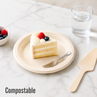 Assiette à gâteau jetable ronde en pulpe de canne à sucre biodégradable et écologique de 6 pouces, en bagasse naturelle, pour servir les aliments