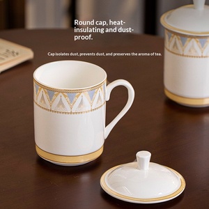 Tasse en céramique Dunhuang Wenchuang Jingdezhen Lowe avec couvercle, tasse à thé domestique, tasse de conférence pour hôtel, tasse à eau de bureau - Product Image 2