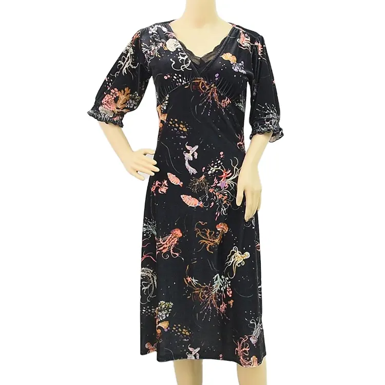 New Elegant V Neck Printed Casual Holiday Dress Women Long Sleeve Floral Long Dresses