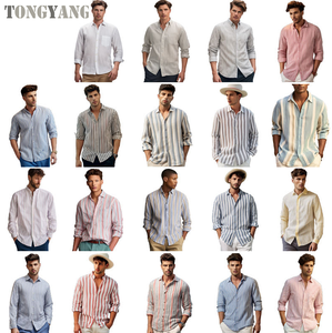 TONGYANG bureau tenue décontracté hommes à manches longues chemise boutonnée rayé décontracté affaires été plage robe de mariée chemises - Product Image 6