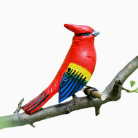Ornements d'oiseaux rouges sculptés en bois, artisanat d'oiseaux tucans en bois, décorations de bureau et de maison, ornement animal oiseau rouge