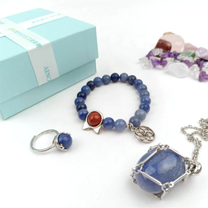 Nuevos productos, piedra curativa espiritual, juego de joyas de cristal de Aventurina azul para mujer para Decoración - Product Image 4
