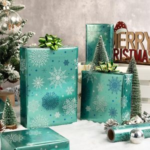 MAYPLUSS Christmas Wrapping Paper Roll 17 Inch X 33 Feet Blue Snowflake Foil Anti Curl Gift <b>Wrap</b> Holiday Pattern - Product Image 2