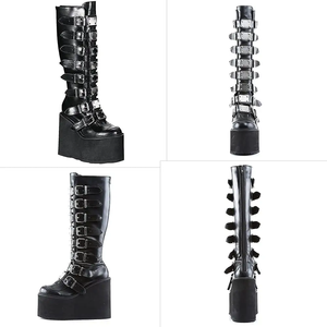 Botas De Combate Personalizables De Media Pantorrilla Hasta La Rodilla Estilo Punk Gótico Para Mujer Con Plataforma Gruesa Cierre Y Punta Redonda - Product Image 1