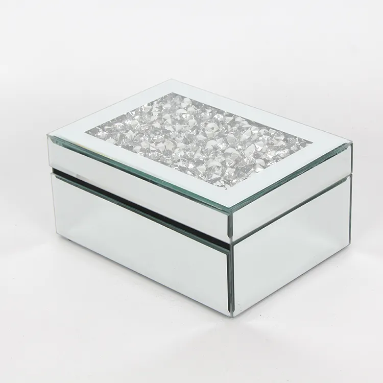 뜨거운 판매 벨벳 소재 내부 + 다이아몬드 장식 + 결혼 결혼 선물 보석 상자 포장 유리 거울 보석 상자