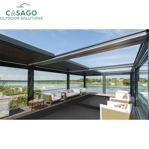 Pergola rétractable moderne en aluminium avec cadre thermolaqué - Dimensions et angle de lamelles personnalisables pour villa et hôtel - Product Image 4